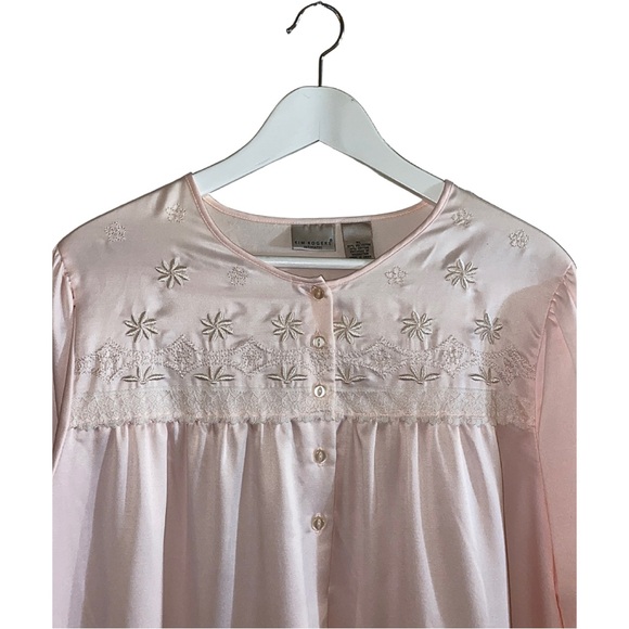 Kim Rogers Vintage Light Pink Satin Nightgown XL Lace Trim Embroidery 90s Era - Picture 3 of 9